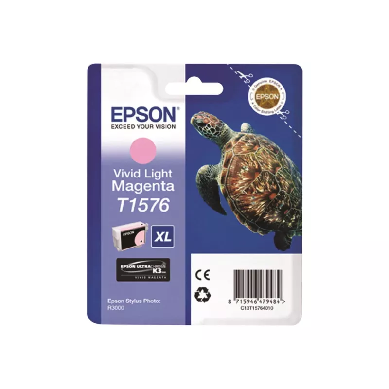 Epson Turtle T1576 Vivid Light Magenta dažų kasetė, didelės talpos (XL), pigmentiniai rašalai, 25,9 ml, 1 vnt., 2300 puslapių