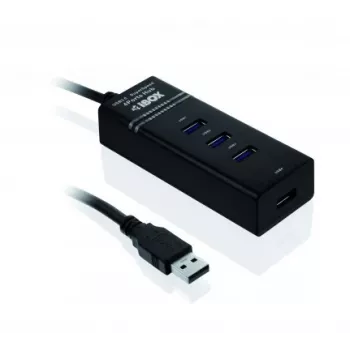 USB 3.2 Gen 1 Type-A 4 prievadų USB šakotuvas IBOX IUH3FB, 5000 Mbit/s, juodas, 0,5 m kabelis