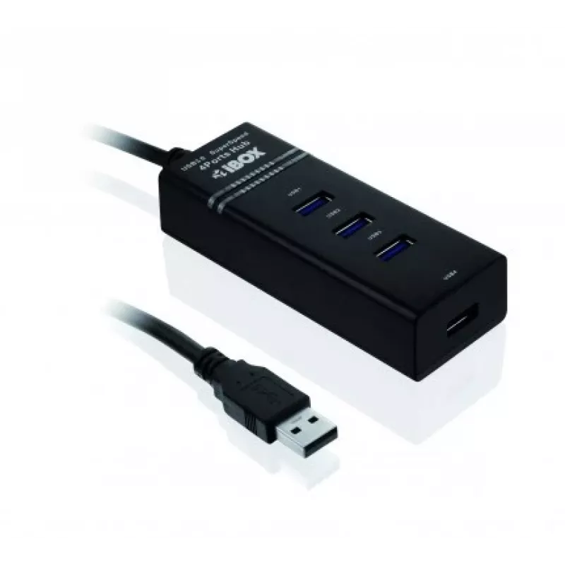 USB 3.2 Gen 1 Type-A 4 prievadų USB šakotuvas IBOX IUH3FB, 5000 Mbit/s, juodas, 0,5 m kabelis