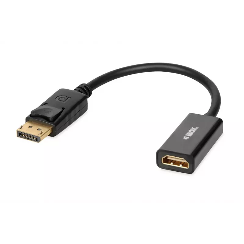 Adapteris DisplayPort į HDMI IBOX iadp4k — DisplayPort (kištukas) į HDMI (lizdas), tiesūs jungtys, 4K palaikymas, sidabrinis