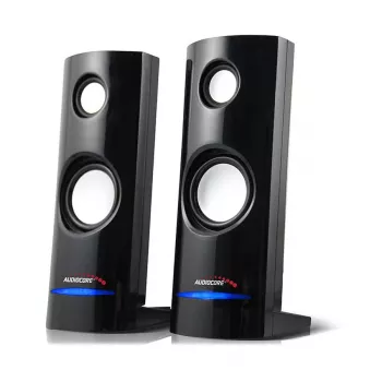 Laidiniai kompiuteriniai garsiakalbiai Audiocore AC860, 2 krypčių, 2.0 kanalai, 4 W RMS, USB maitinimas, 3.5 mm įvestis, juodi