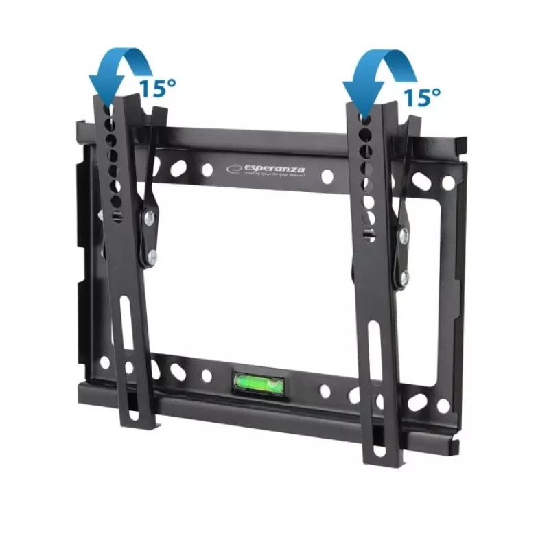 Sieninis TV laikiklis ESPERANZA ERW010 14–50 col. (35,6–127 cm), pasvirimas 15°, VESA 75×75–200×200, maks. apkrova 25 kg, juodas