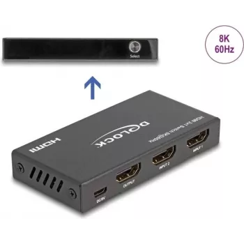 DeLOCK HDMI jungiklis 2x HDMI įėjimas į 1x HDMI išėjimas 8K 60 Hz juodas