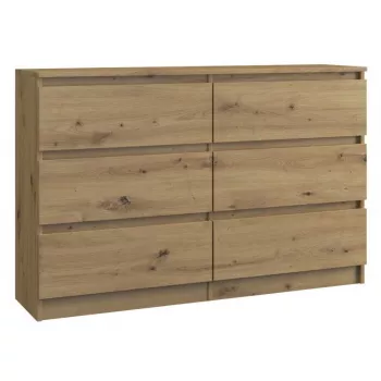 Komoda Top e shop M6 120 ARTISAN, ąžuolo spalva, 6 stalčių, 1200×300×770 mm