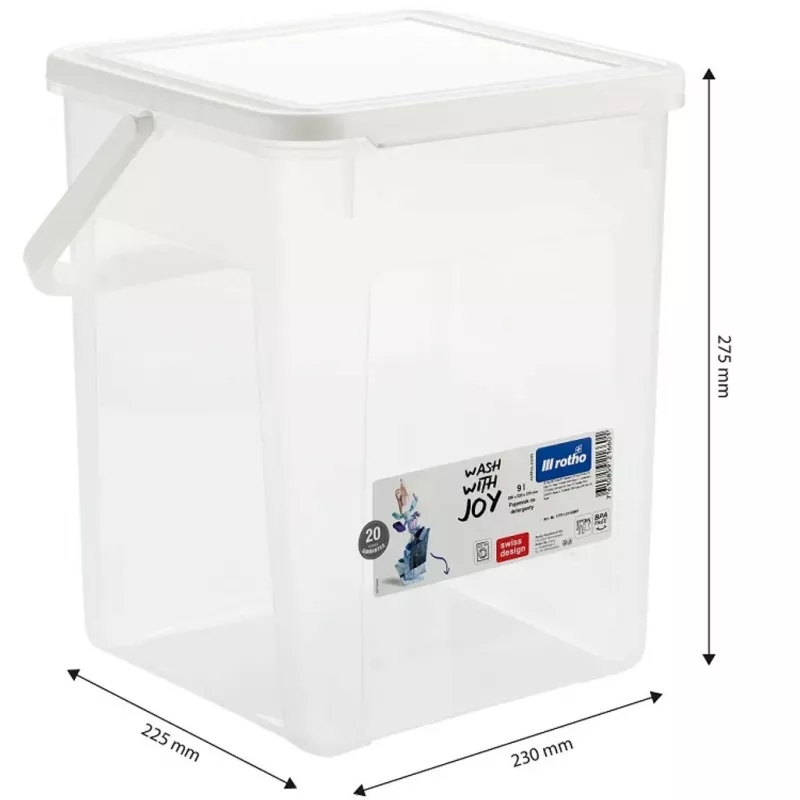 Plastikinis indas skysčiams Rotho Basic 9 L modelis 1770101100RP, baltas, su dangteliu ir pakabinimo anga