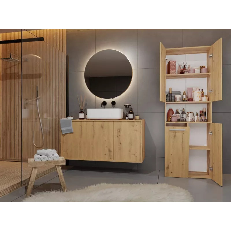 Vonios spintelė Top e shop NEL 1K DK ART KPL, ąžuolo rėmas, 600×300×1740 mm, 5 lentynų, laisvai pastatoma