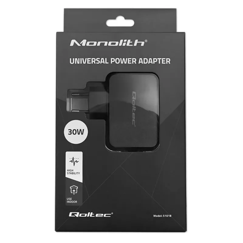 Maitinimo adapteris QOLTEC Universal 30W su 8 keičiamais kištukais