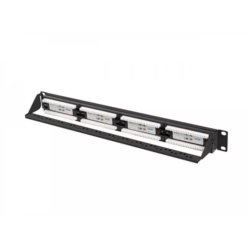 Pataisų skydas 1U LANBERG PPUA-1024-B, 24 prievadai, Cat6a, U/UTP, 1U stovas, gylis 102 mm, metalinis, juodas