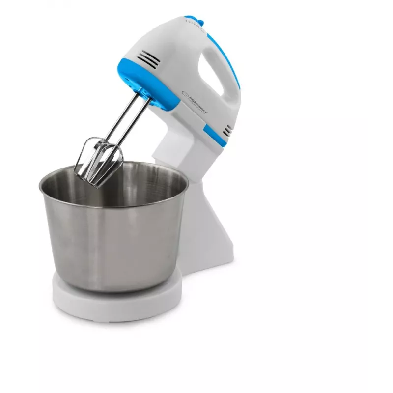 Stacionarus maišytuvas ESPERANZA EKM019WB — 150 W, 2,5 L dubuo, 7 greičių, tešlos kabliukai, dvigubas plaktuvas, baltas