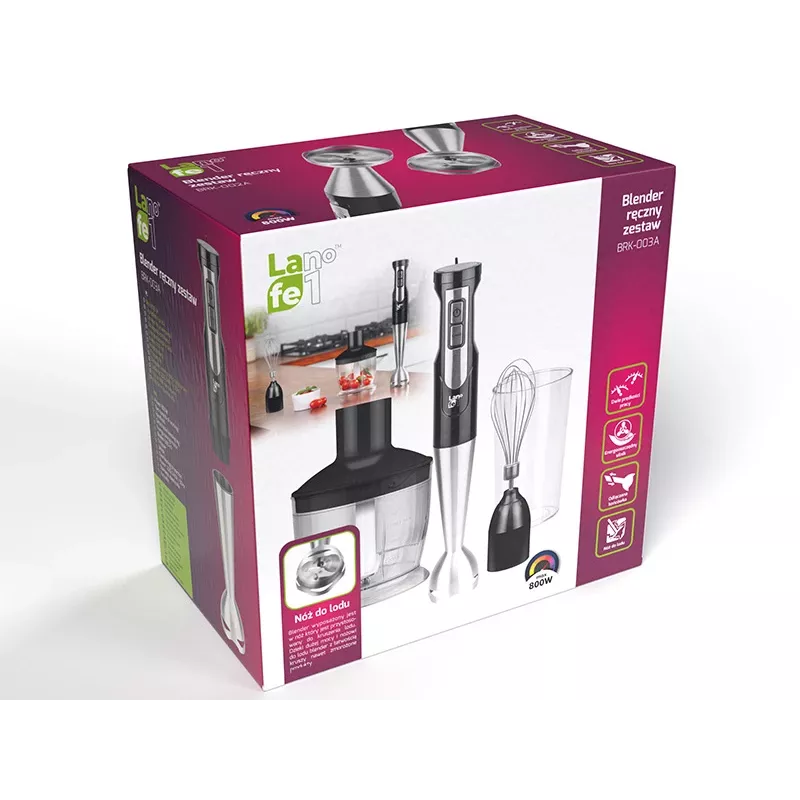 Panardintuvas LAFE BRK-003A, 800 W, juodas/sidabrinis, nerūdijančio plieno peilis, 0,6 l dubuo, 0,5 l ąsotis