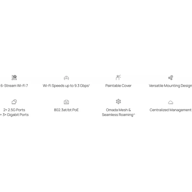 Belaidis prieigos taškas TP-LINK EAP775-Wall 9300 Mbit/s, triju dažnių juostų 2.4/5/6 GHz, 5x RJ-45, PoE, baltas