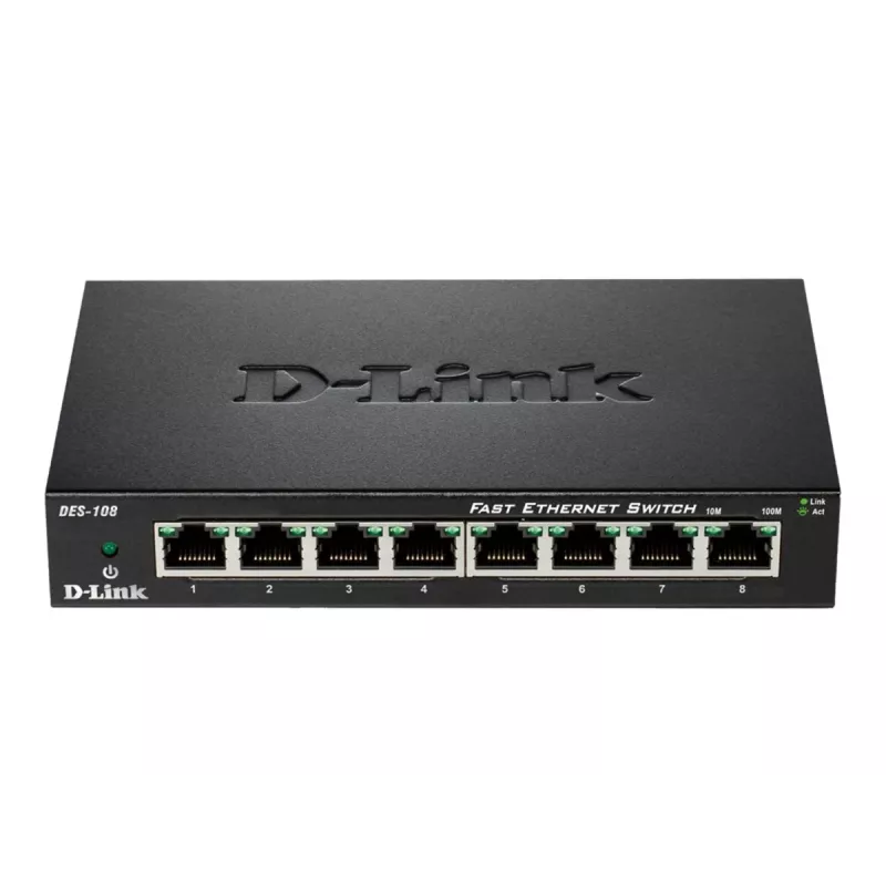 D-Link DES-108 juodas 8 prievadų Fast Ethernet jungiklis