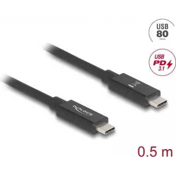 DeLOCK USB laidas 0,5 m USB-C juodas 80 Gbit/s