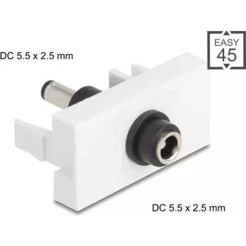 DELOCK Easy 45 nuolatinės srovės ilginimo modulis, DC 5,5×2,5 mm lizdas – DC 5,5×2,5 mm kištukas, modelis 90865