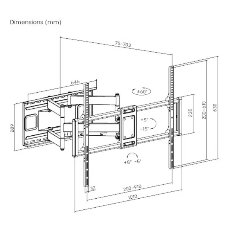 Gembird WM-120 tv laikiklis 3.05 m (120) juodas