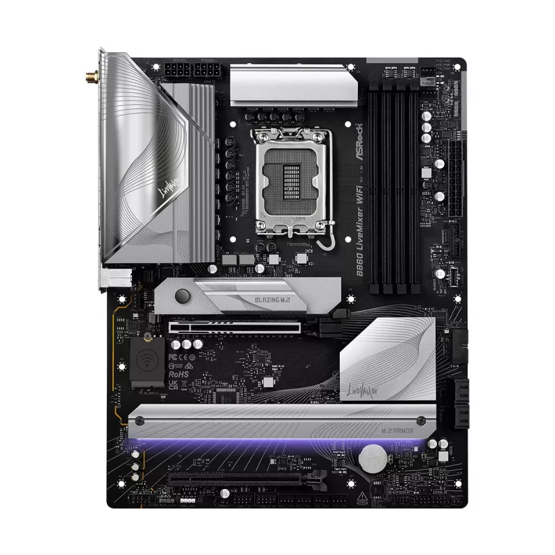 Motininė plokštė ASRock B860 LiveMixer WiFi – Intel B860, LGA 1851, ATX, DDR5, 4 DIMM, Wi‑Fi 6E, 2.5Gb LAN