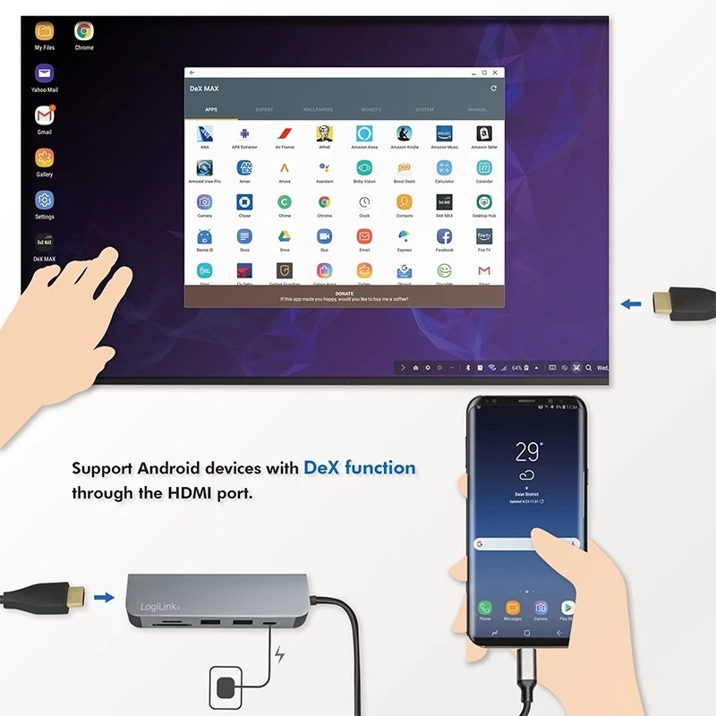 LogiLink UA0343 USB-C kelių prievadų centras, aliuminis, USB 3.2 2nd Gen