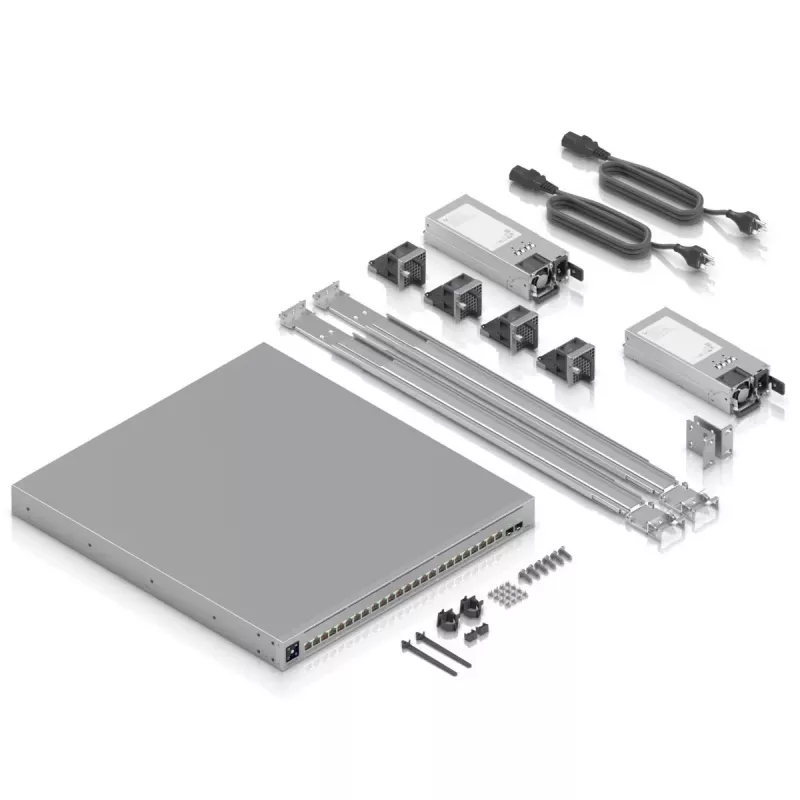 Ubiquiti ECS-24-POE (1050W) ĮMONĖS KLASĖS 24-PORTŲ, 3 LYGIO ETHERLIGHTING POE+++ PERJUNGTUVAS, 10 GbE RJ45, 25G SFP28