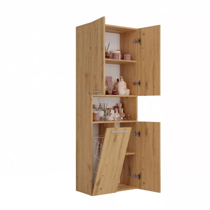 Vonios spintelė Top e shop NEL 1K DK ART KPL, ąžuolo rėmas, 600×300×1740 mm, 5 lentynų, laisvai pastatoma