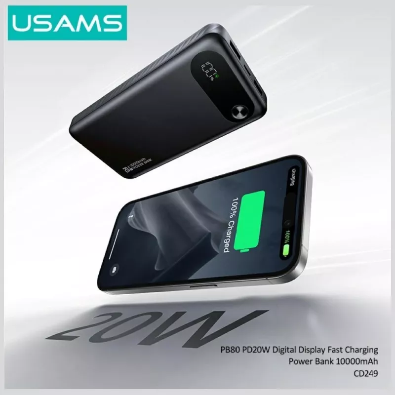 Nešiojamas powerbank usams PB80 10000mAh 20W PD baltas