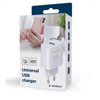Mobiliojo įrenginio įkroviklis GEMBIRD TA-UC-1A12-01 5V 2,4A 12W USB PD, 1 prievadas, Baltas