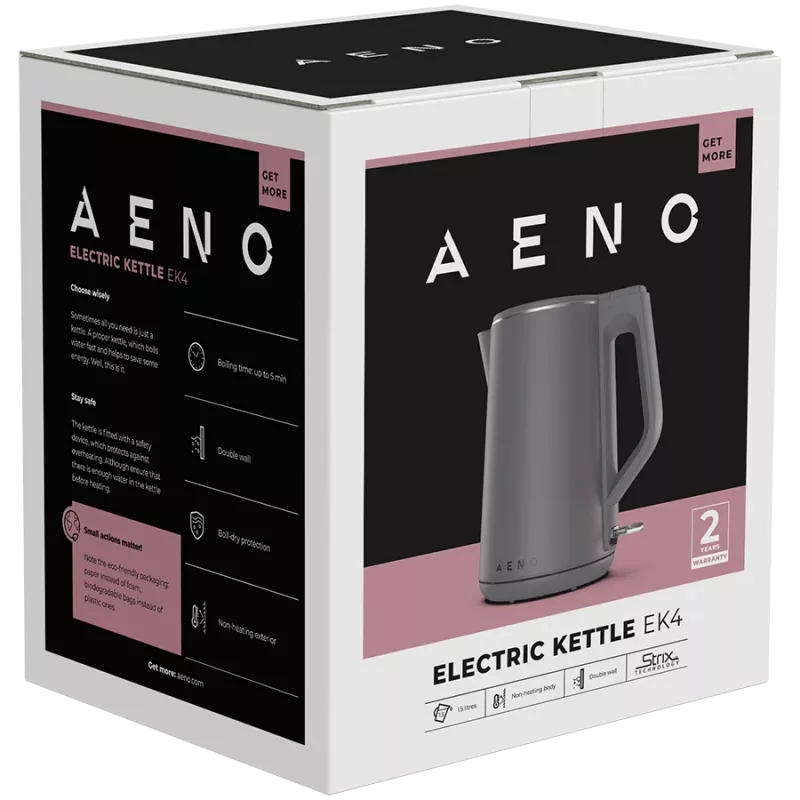 AENO EK4 elektrinis virdulys: 1850-2200W, 1,5L, dvigubos sienelės, Strix termostatas