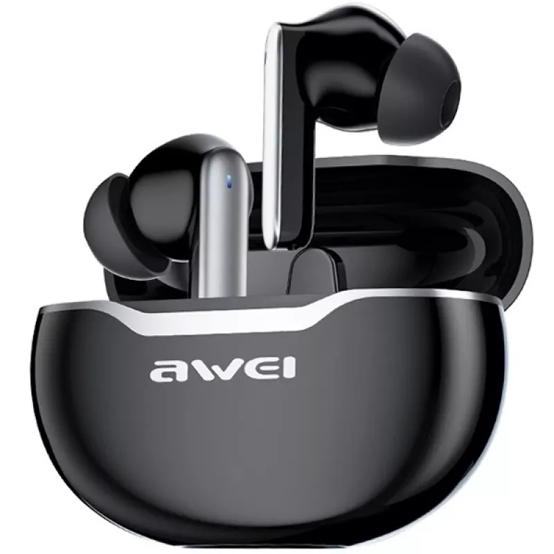 Awei T50 TWS belaidžiai ausinės Bluetooth 5.3 su įkrovimo dėklu / Juodos