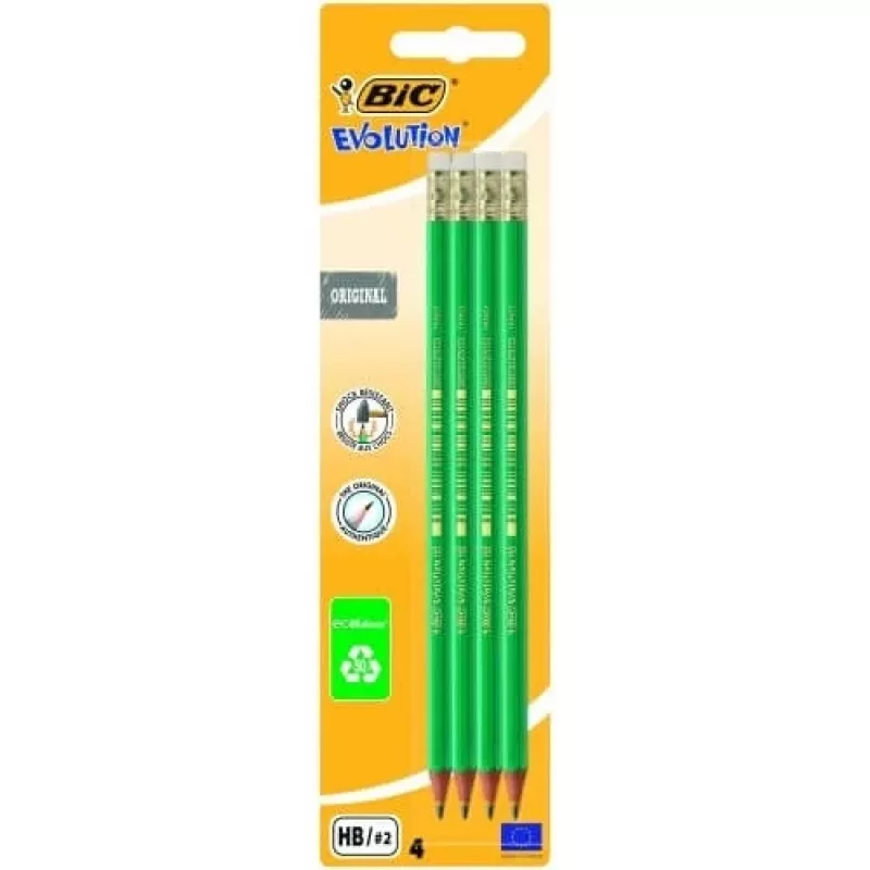 Pieštukai BIC EVOLUTION ORIGINAL su trintuku, HB, rinkinys 4 vnt. 049012