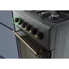 Dujinė-elektrinė viryklė MPM MPM-56-KRM-13, 4 dujinės kaitvietės, elektrinė orkaitė 58 L, mechaniniai rankenėlės, juoda