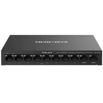 MERCUSYS MS110CMP tinklo jungiklis – 8 prievadai PoE, 10 Gigabit RJ-45 prievadų, 115 W PoE biudžetas, stalinis/sieninis montavimas, juodas