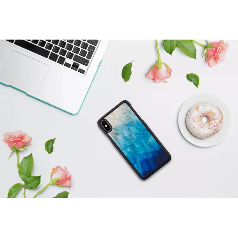 Dėklas iKins iPhone XS Max — mėlyno ežero raštas juoda apdaila