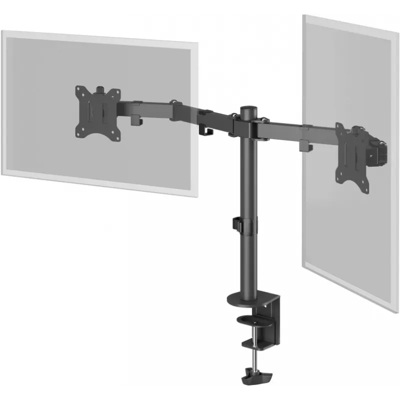 Goobay Monitor Arm Dual Flex – dviguba monitoriaus ranka 17–32 colių ekranams, stalinis laikiklis VESA 75 ir 100 mm, sukimas, pasukimas ir pakreipimas, aukščio reguliavimas, maksimali apkrova