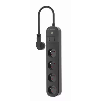 Ilgintuvas GEMBIRD TSL-PS-F4U-02 su 4 PL kištukiniais lizdais ir USB įkrovikliu, juodas