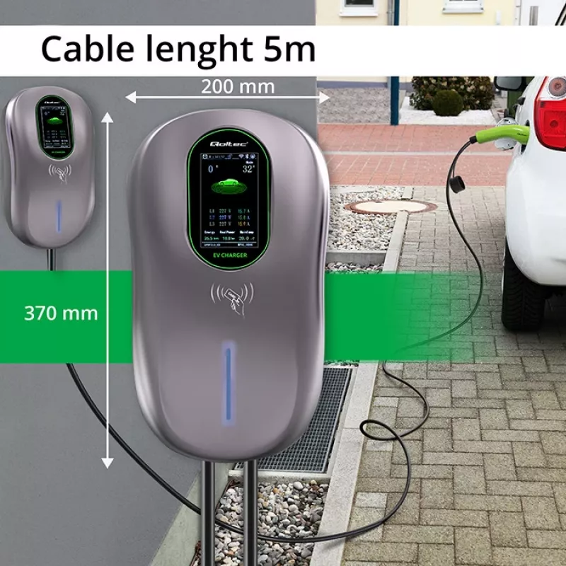 EV įkrovimo stotelė QOLTEC 52430 22 kW Wi‑Fi RFID 3 fazės, 32 A, Type 2, IP54