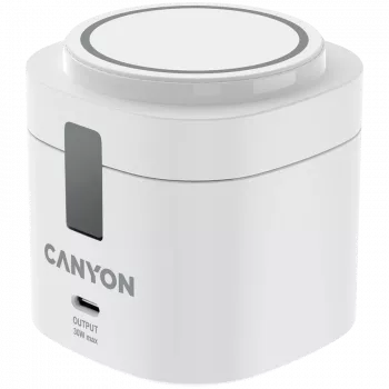 Canyon 4 viename belaidis įkrovimo stovas, 30W maks., 70x70x70.3 mm, 414 g, su 65W įkrovikliu ir 1 m laidu, baltas