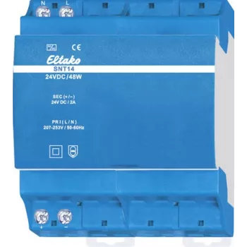 Maitinimo šaltinis DIN bėgiui Eltako SNT14-24V 48W 2A – 24 V DC, 48 W, 2 A išėjimas, montuojamas ant DIN bėgio
