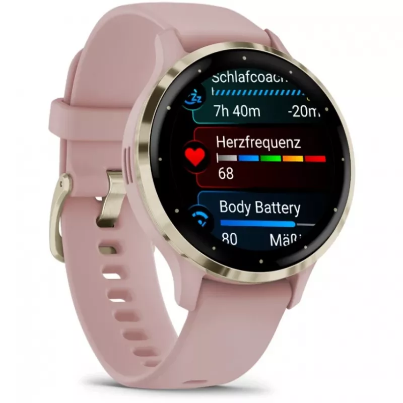 Garmin Venu 3S 3.05 cm (1.2) AMOLED 41 mm Skaitmeninis 390 x 390 pikselių Lietimui jautrus ekranas Auksinė, Rožinė Wi-Fi GPS (palydovas)