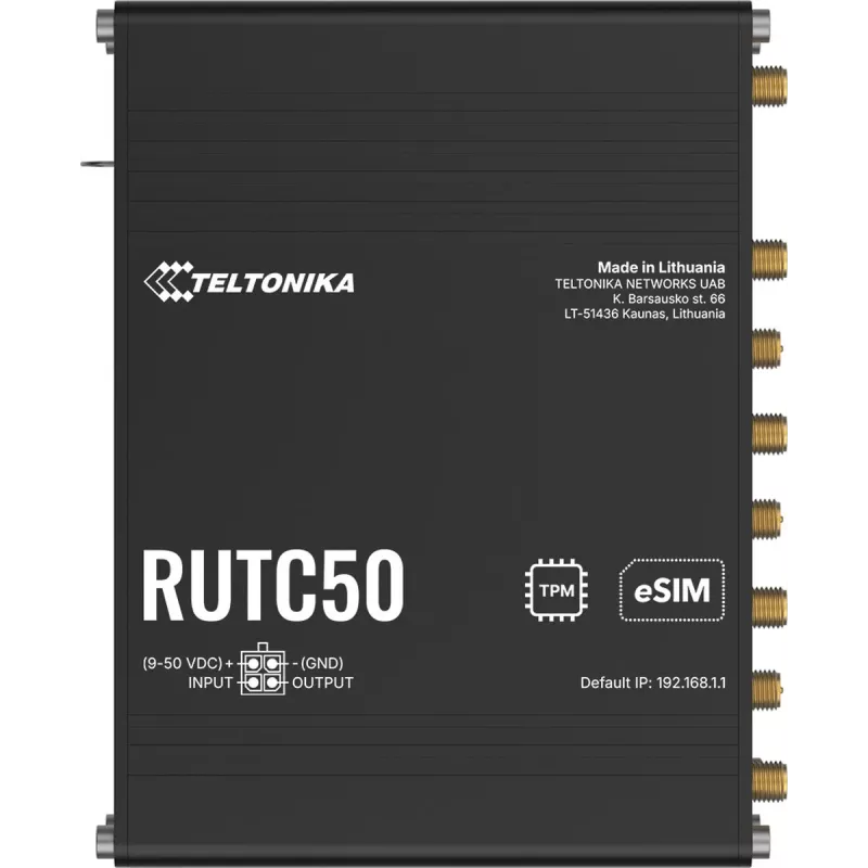TELTONIKA NETWORKS RUTC50 V2 maršrutizatorius su eSIM, 5G/4G/LTE/3G, WiFi 6