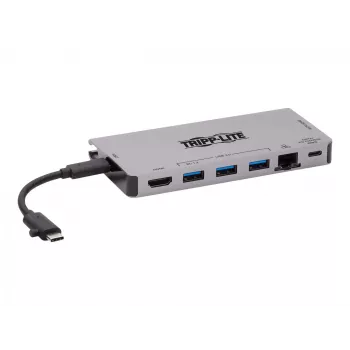USB-C Dock 4K HDMI, USB 3.2 Gen 1, USB-A Hub, GbE, atminties kortelių skaitytuvas, 100W PD įkrovimas, nuimamas laidas U442-DOCK5D-GY