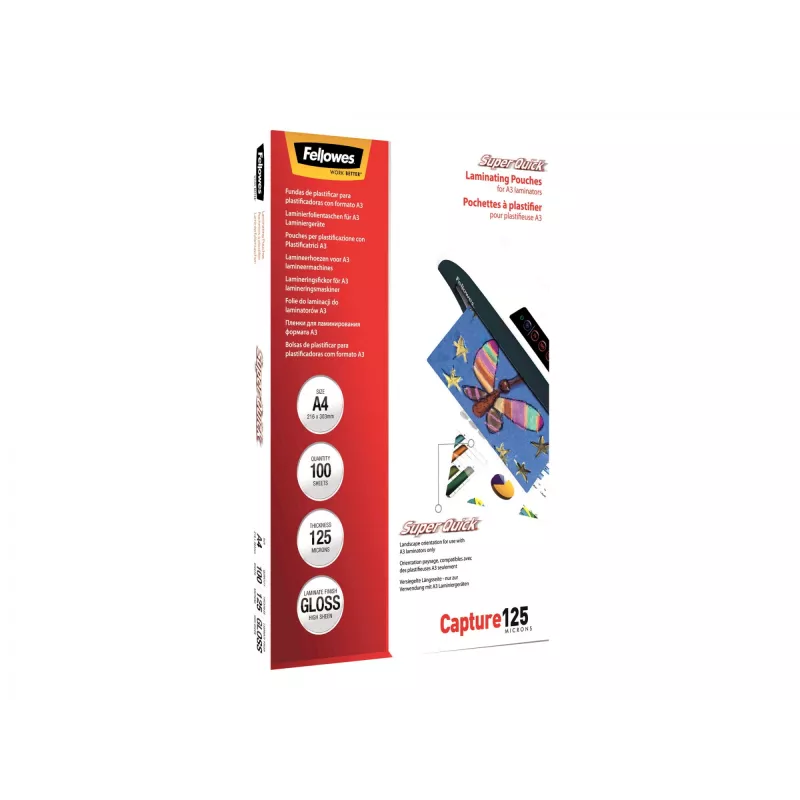 Fellowes SuperQuick A4 blizgus laminavimo maišelis 125 mikronai