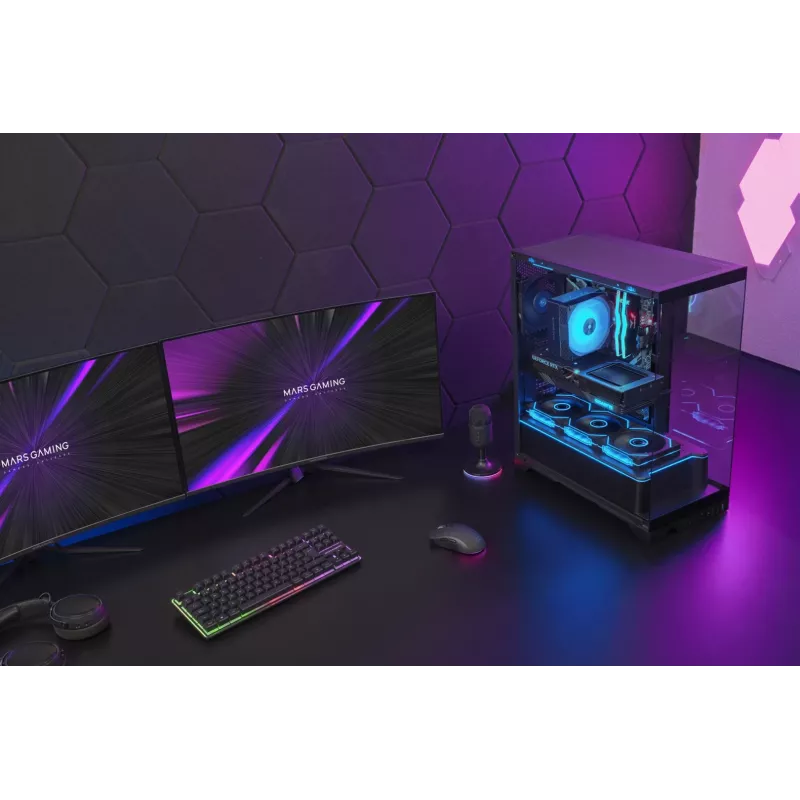 TACENS Mars Gaming MCPRISMA Midi Tower PC korpusas, juodas, grūdintas stiklas, ATX/Micro-ATX/Mini-ITX, 2x3,5 colio + 2x2,5 colio lizdai