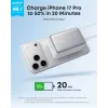 Power bank Anker A1638 10000 mAh, 45 W bendra galia, baltas, su įmontuotu ištraukiamu USB-C laidu