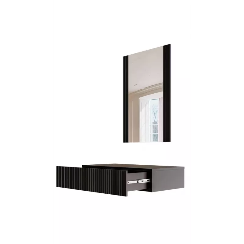 Tualetinis staliukas su veidrodžiu cama meble PAFOS 80×41.6×100 cm, MDF rėmas, 1 stalčius, matinė juoda