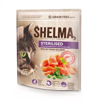 SHELMA Sterilised Rich in salmon - sausas kačių ėdalas - 750g