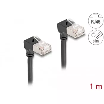 DeLOCK RJ45 Cat.6A S/FTP tinklo kabelis 1 m, juodas, žemyn lenktomis jungtimis
