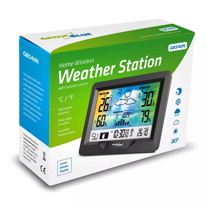 Belaidė orų stotelė GreenBlue GB540N – vidaus ir lauko temperatūros bei drėgmės stebėjimas