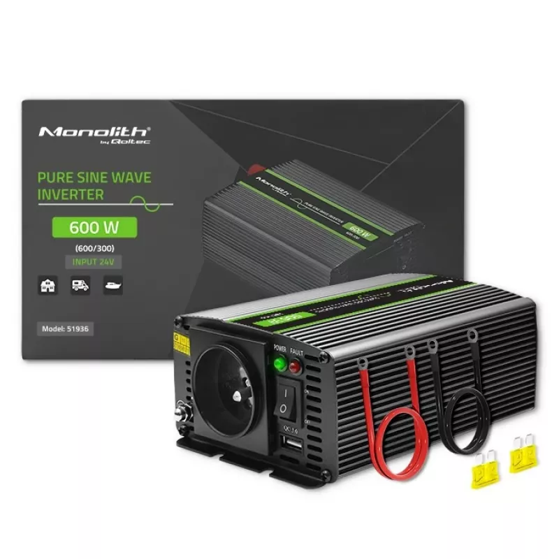 Qoltec Monolith maitinimo adapteris / keitiklis automobiliui 600 W juodas
