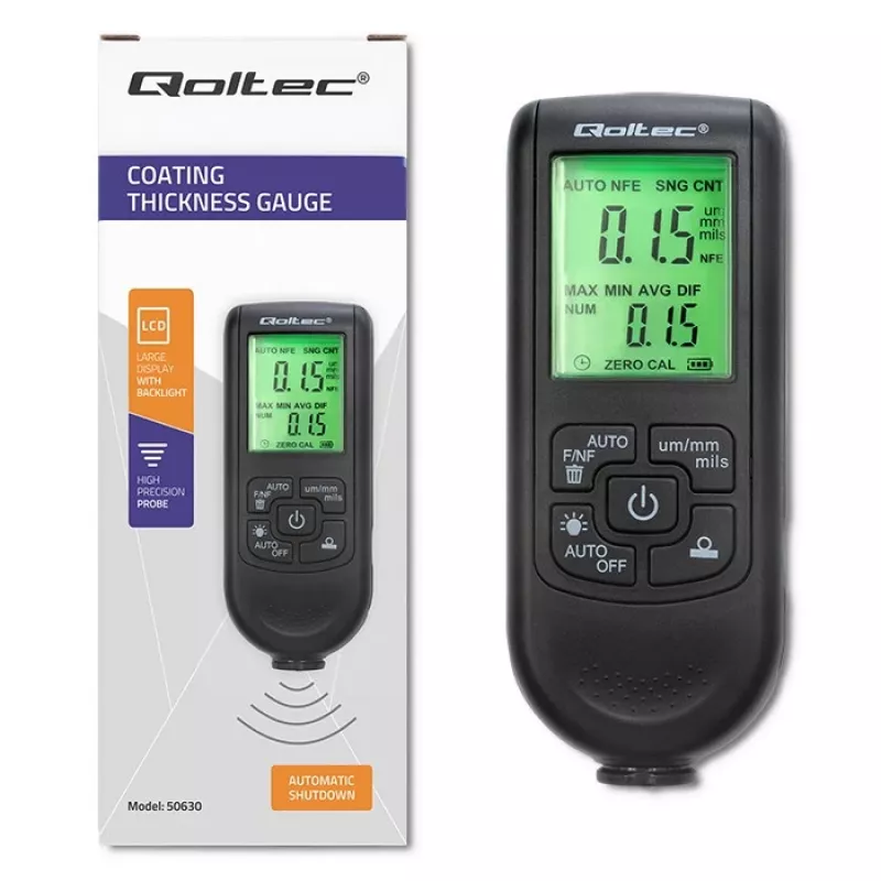 Qoltec Dažų storio matuoklis su LCD ekranu | 0~2000 µm