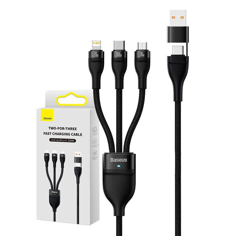 USB kabelis Baseus CASS030101 1,2 m USB A/USB C į USB C/Micro-USB B/Lightning juodas