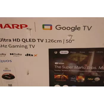 Sharp QLED 50HR7265E 50 colių 4K Ultra HD Smart Google TV 144Hz, Dolby Vision, Dolby Atmos, Centrinis stovas, Juoda